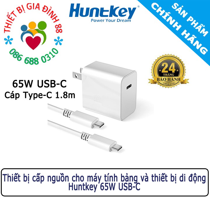 Adapter Bộ sạc kèm cáp cho Máy tính bảng và Thiết bị di động Huntkey 65W 45W 30W USB-C Chính Hãng BH 2 NĂM