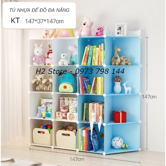 TỦ NHỰA GHÉP ĐỂ ĐỒ CHƠI, GẤU BÔNG CHO BÉ 12 Ô + 4 KỆ GÓC PHỐI MÀU ĐẸP MẮT