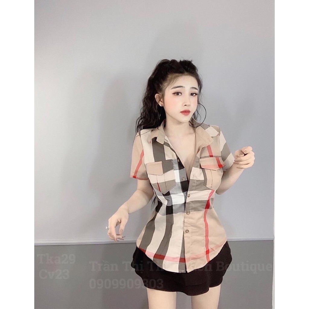 áo sơ mi họa tiết kẻ carro nâu b b r to siêu hot hit mẫu hot