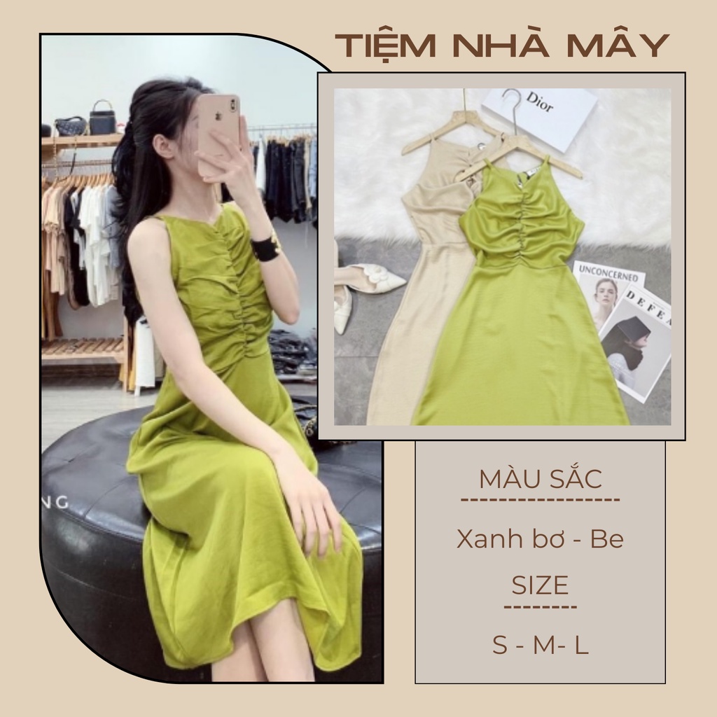 Váy Yếm Nữ Dáng Dài Thiết Kế 2 Màu Xanh Be V114