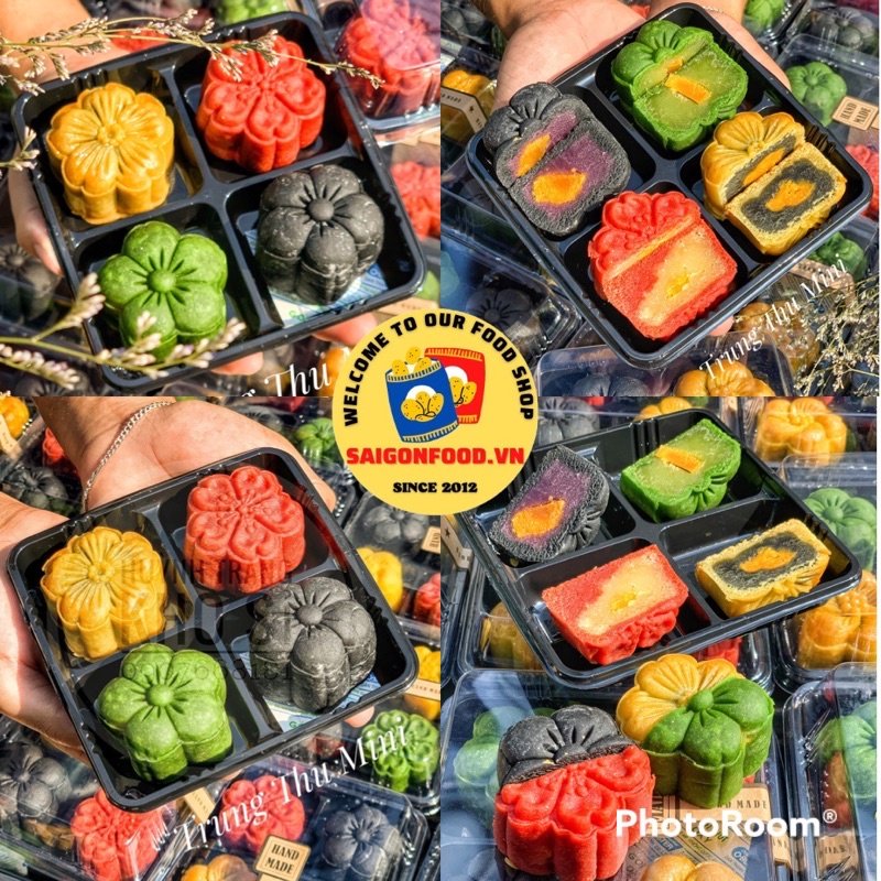 Bánh Trung Thu Mini Trứng Muối - Hộp 4 Cái Mix Vị Vỏ Bánh Màu Tự Nhiên Mềm Thơm Nhân Bánh Siu Ngon