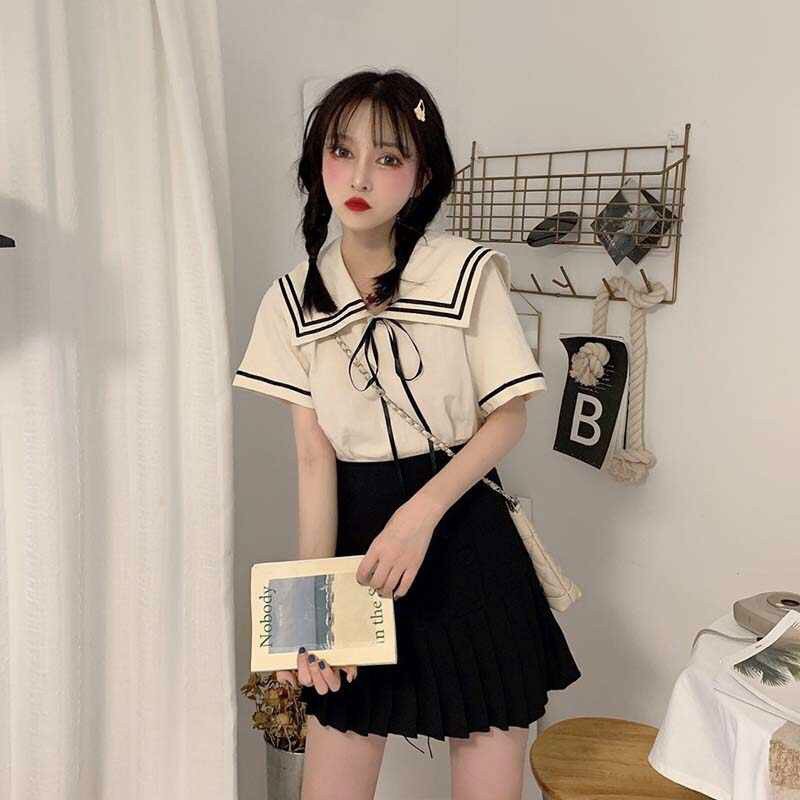 áo kiểu cổ thủy thủ đính nơ xinh xắn, chất voan mềm mịn, xinh xắn