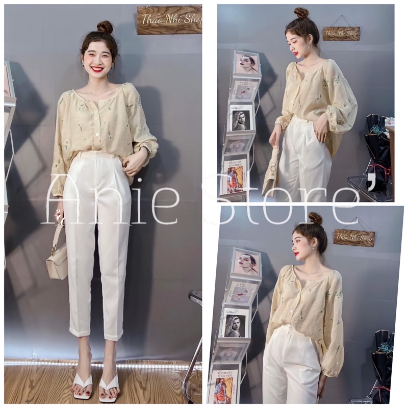 Bộ Sơ Mi Cổ Trễ Quần Baggy Nữ 🦋 Set Quần Áo Dài Nữ Công Sở 🦋