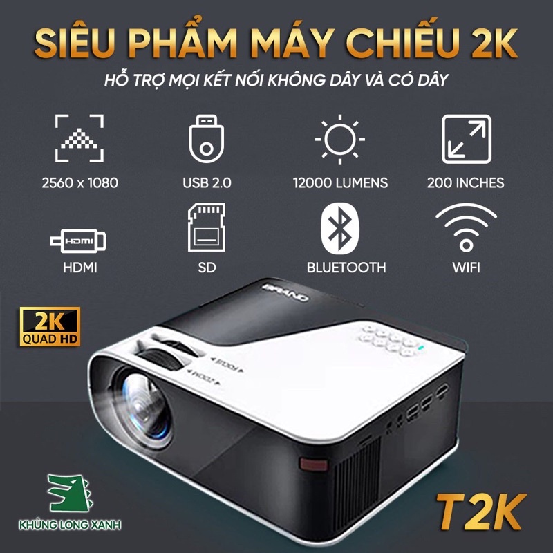 Máy chiếu Mini KhủngLongXanh T2k công nghệ từ tương lai kết nối với điện thoại, laptop, tivibox,... | BigBuy360 - bigbuy360.vn