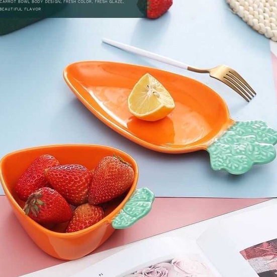 Bộ Bát Đĩa Đựng Đồ Ăn Dặm Cho Bé Gốm Sứ Yoota Baby Hình Cà Rốt Đáng Yêu