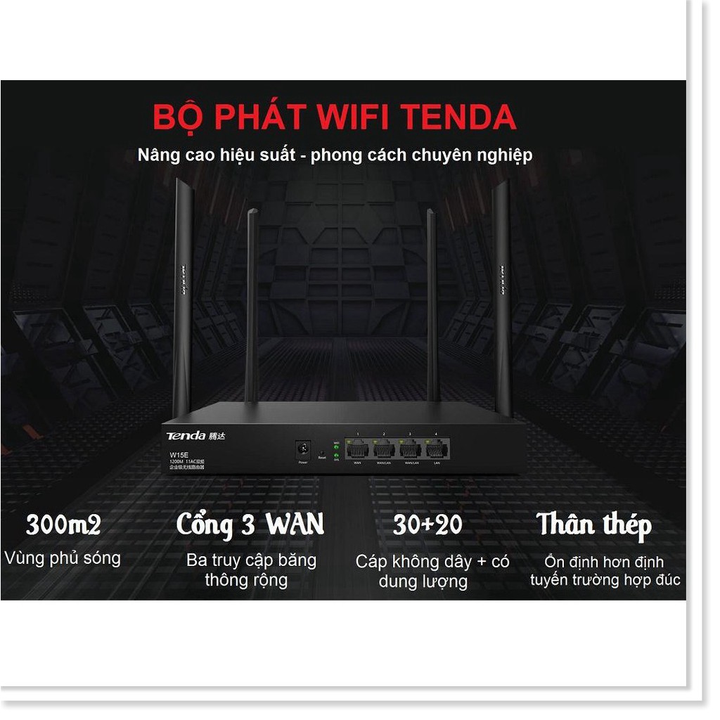 ⚡ Xả kho sập sàn ⚡ Bộ Phát WIFI Tenda W15e Ac1200mps Mạng Doanh Nghiệp 50 User cực mạnh ⚡ bảo hành uy tín