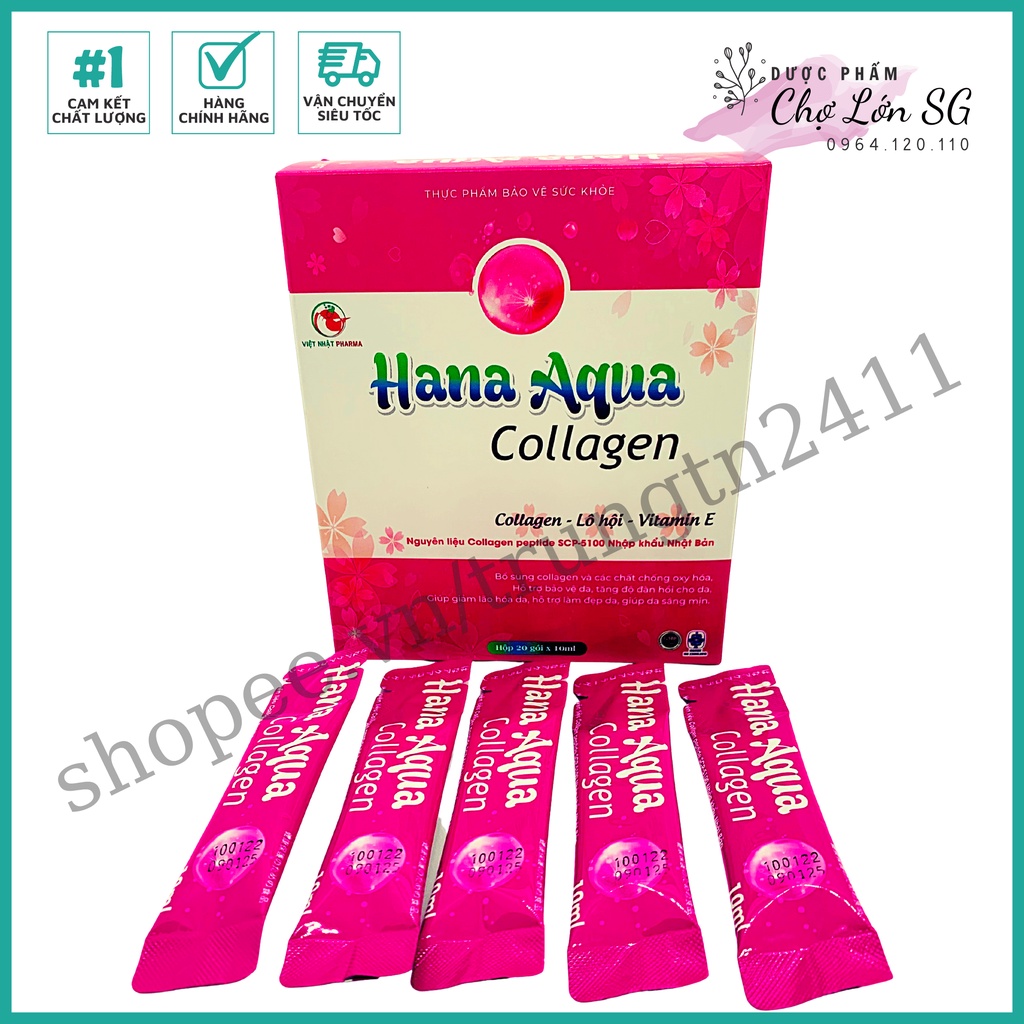 Nước uống đẹp da HANA AQUA COLLAGEN hỗ trợ giảm lão hóa, da căng bóng sáng mịn - Hộp 20 gói