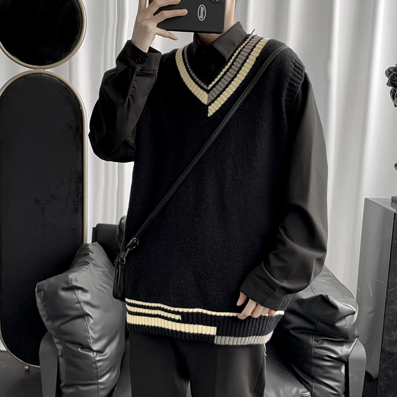 High knit sweater men Korean version of autumn and winter style ins port trend couple loose outside wearing V-neck sleeveless vest | BigBuy360 - bigbuy360.vn