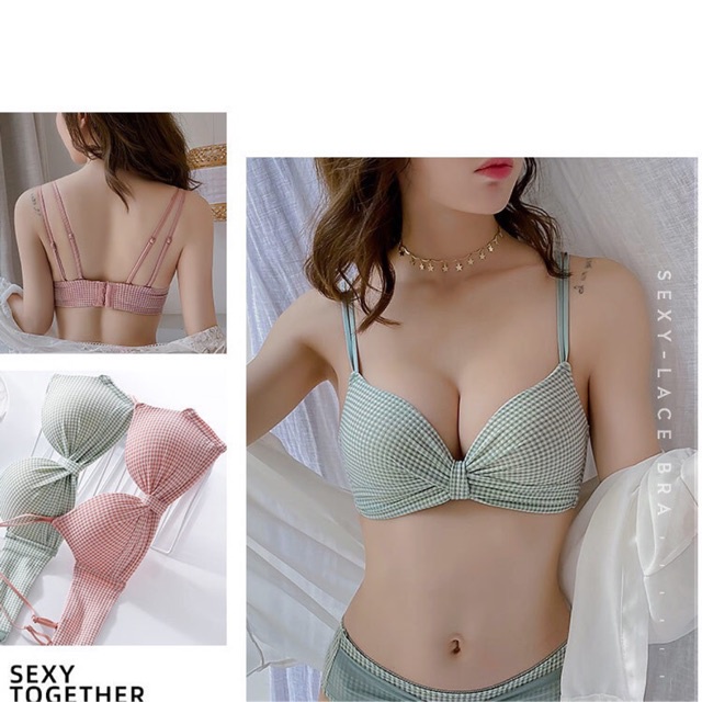 Áo Lót Nơ Không Gọng Đẩy Ngực Phối Kẻ Siêu Hot 970