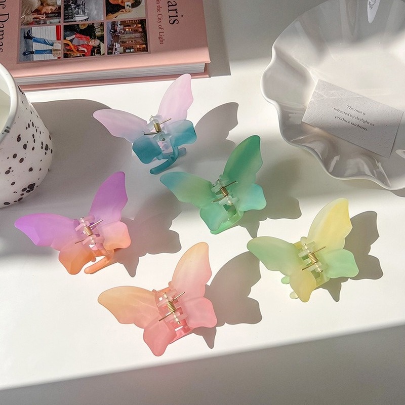 Kẹp Tóc Càng Cua Hai Màu Họa Tiết Bướm Phong Cách Cổ Điển Đơn Giản Dành Cho Nữ