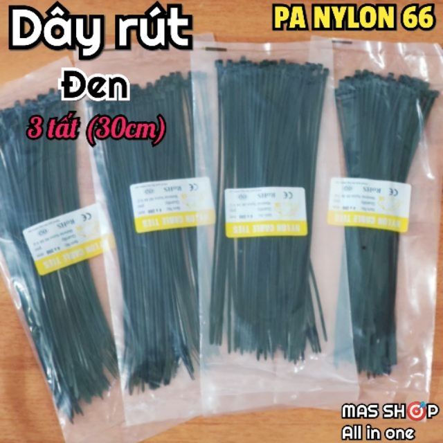 Dây rút đen 30cm / nhựa polime dẻo dai, bền bỉ chịu lực &amp; chịu nhiệt