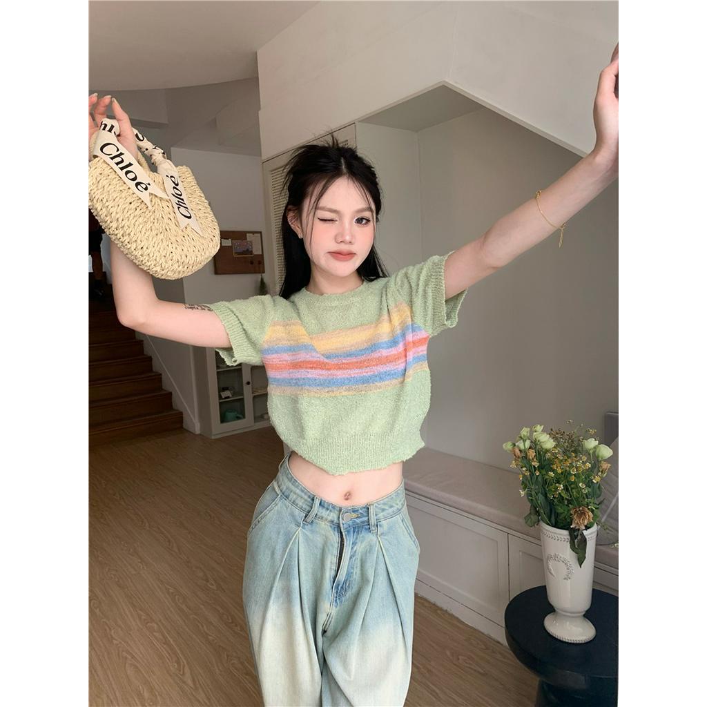 Áo Thun Dệt Kim Sọc Cổ Tròn 64078