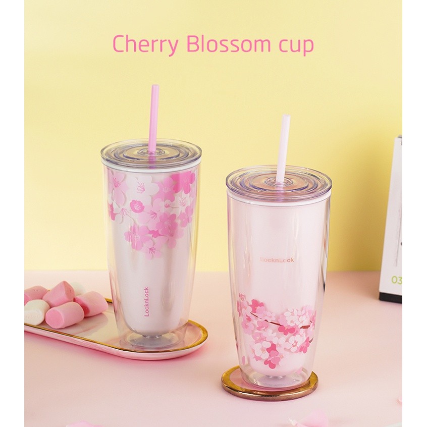 Ly nhựa 2 lớp Lock&Lock Cherry Blossom kèm ống hút double wall cold cup 750ml HAP509 (2 màu) | WebRaoVat - webraovat.net.vn