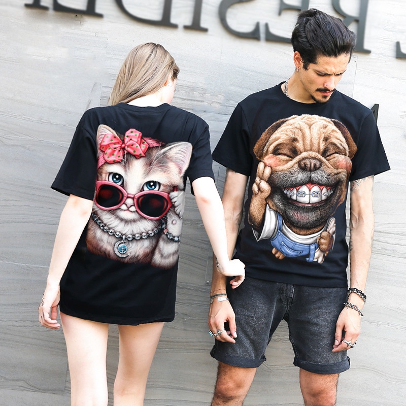 Áo phông Oversize Always Smile, Tay áo ngắn in hình con chó thời trang động vật, Áo phông Unisex