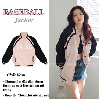 Áo Khoác Bomber Varsity Nam Nữ Chất Nhung  Form Rộng Màu Hồng Pastel Minipie