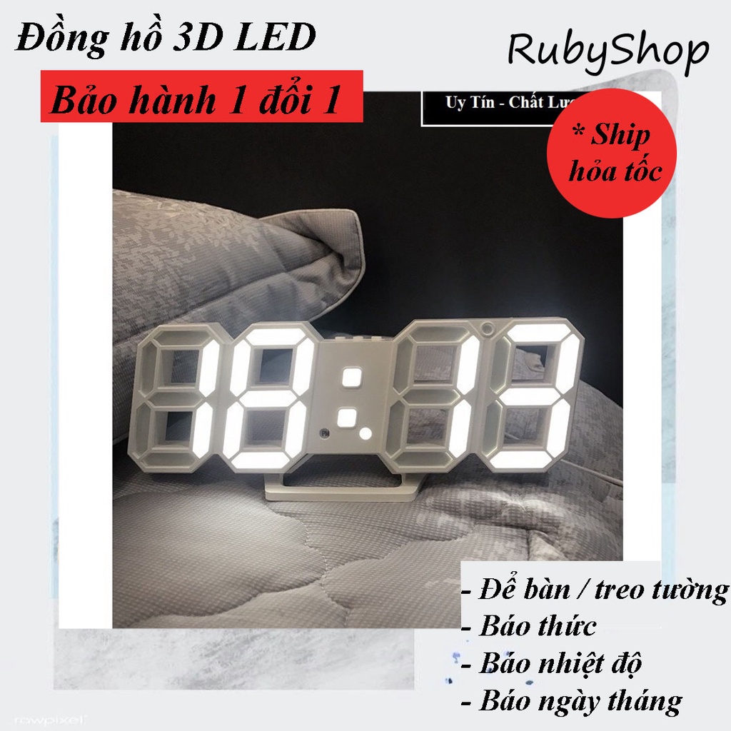 BH 1 đổi 1 - Đồng hồ led 3D treo tường, để bàn phong cách Hàn Quốc, thông minh có báo thức, báo nhiệt độ.
