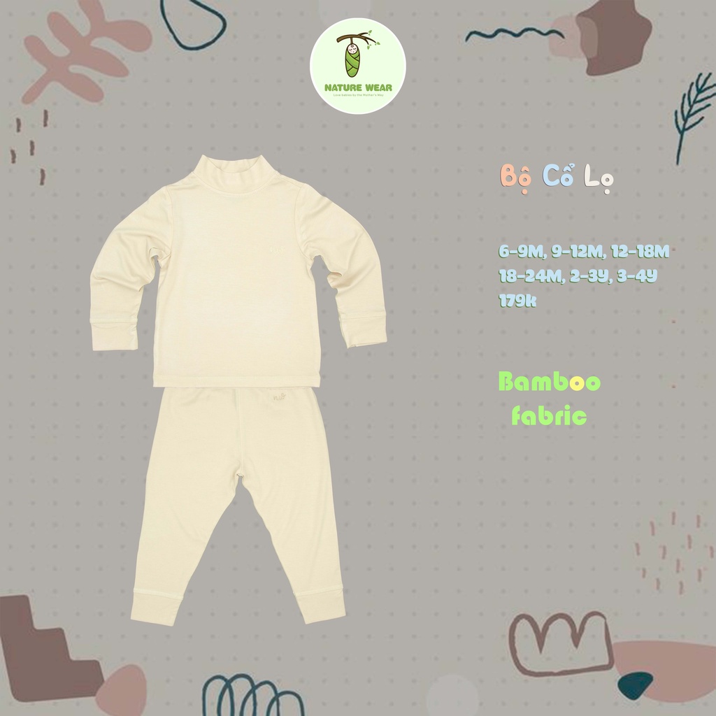 Bộ quần áo bé trai gái cổ lọ dài tay Nature Wear vải sợi tre bamb fabric siêu mềm mịn cao cấp NWC053
