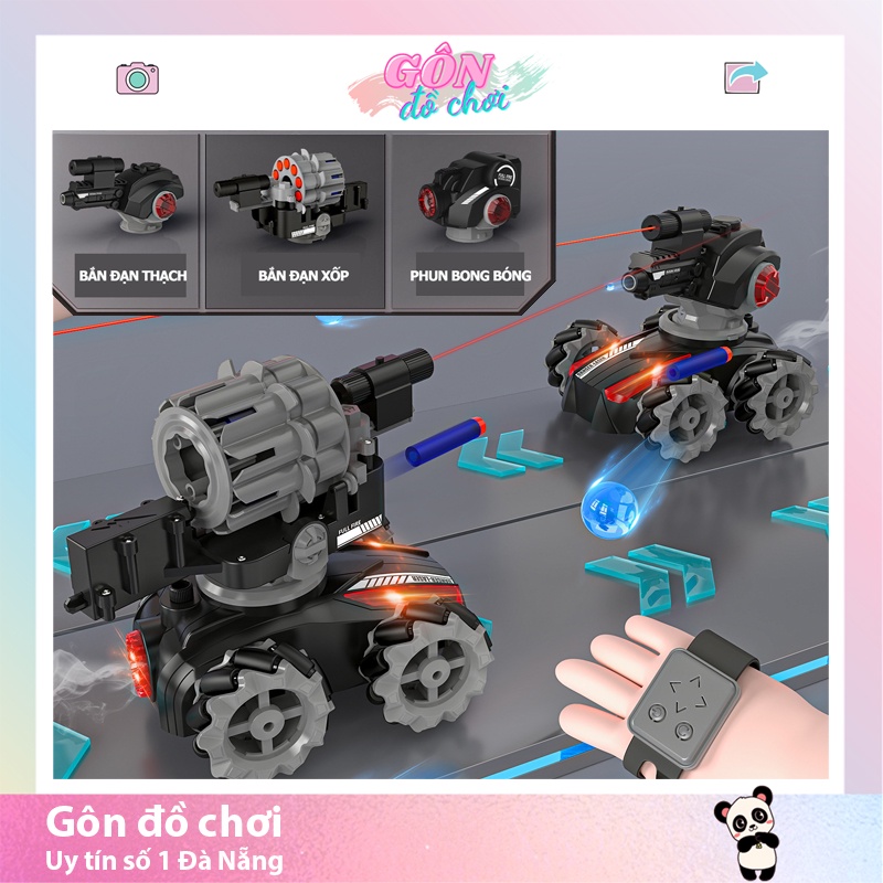 Ô tô điều khiển từ xa xe tăng bắn súng đạn xốp thạch bong bóng 3 trong 1 cho bé Gôn đồ chơi