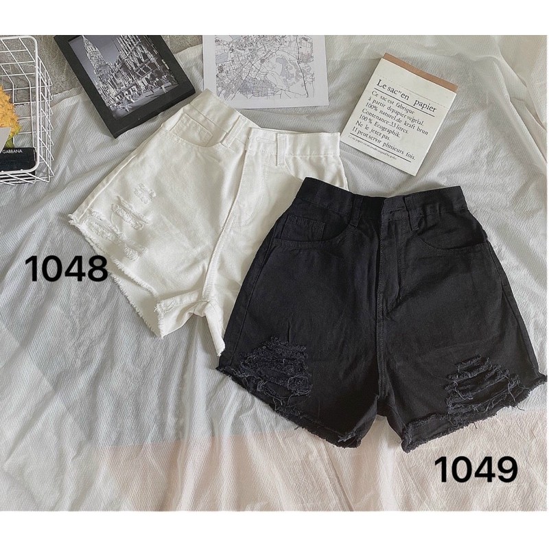 Short Jeans Rách Đen Trắng bigsize Ms 1048