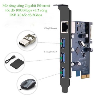 Card pci express sang 3 cổng usb 3.0 + lan gigabit 10/100/1000mbps ugreen 30775