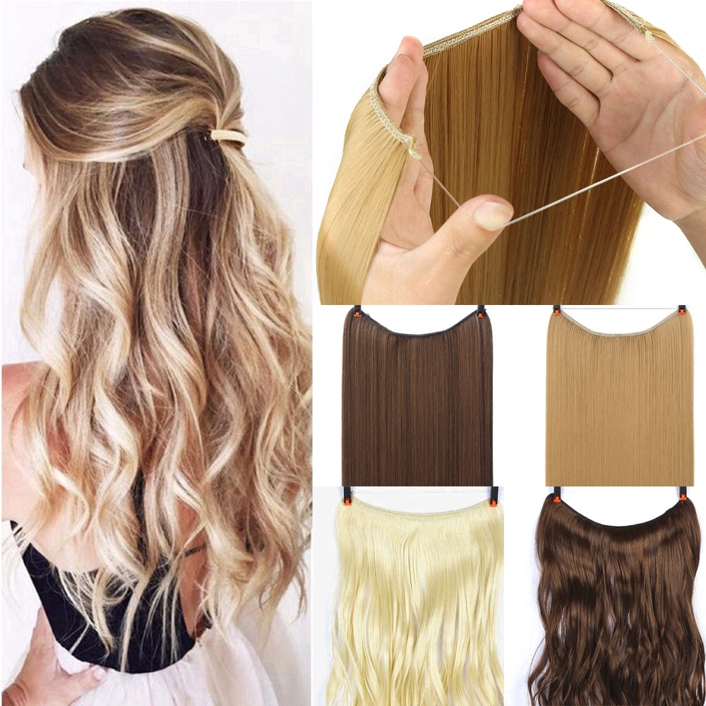 Tóc giả WIGSIN dáng dài thẳng/uốn xoăn 20 inch vô hình không kẹp chất liệu sợi tổng hợp chịu nhiệt cho nữ