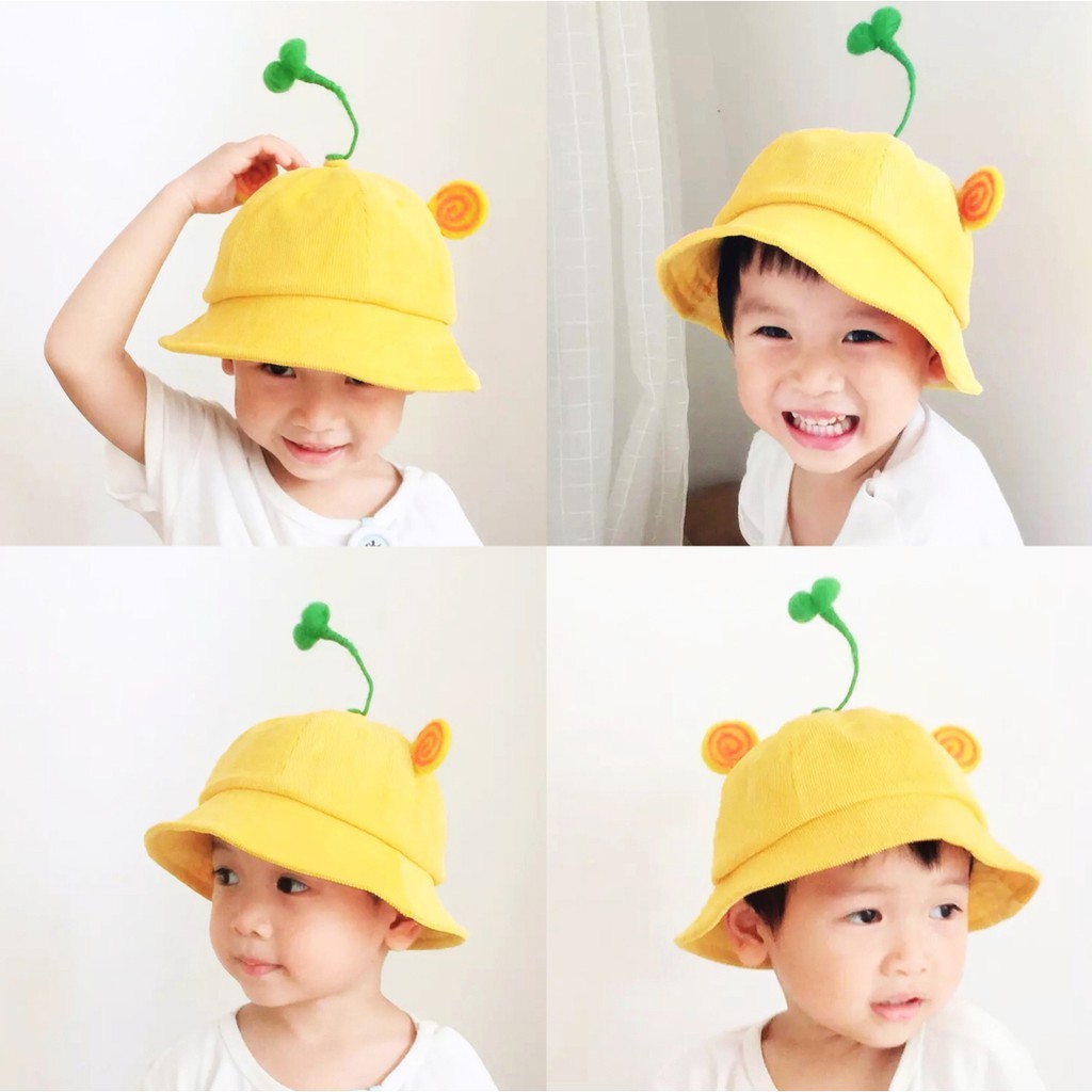 Mũ mầm cây màu vàng rực rỡ cho bé trai bé gái đều cực xinh yêu cute, Mũ Bucket mầm cây siêu hot