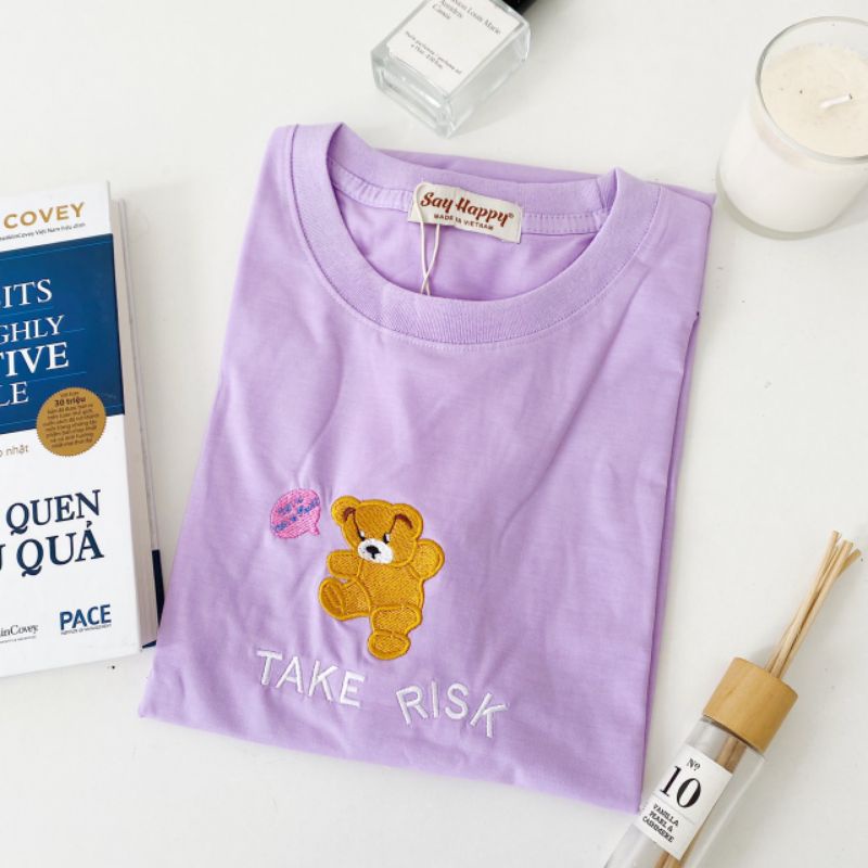 🍍Áo Thun Say Happy thêu gấu 🍍