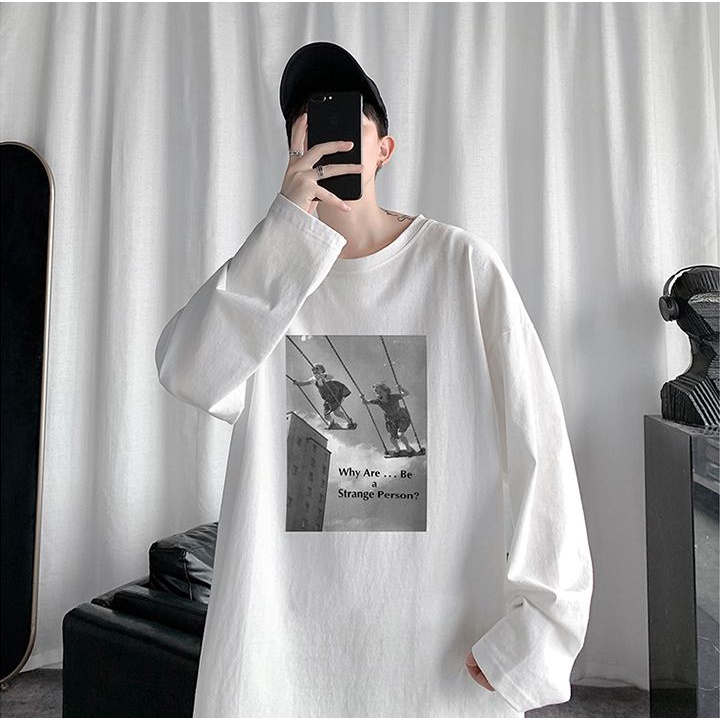 Áo thun tay dài cổ tròn in hình 3 màu phong cách Hàn Quốc cho nam và nữ