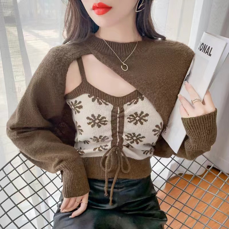 Set đồ SUXI gồm áo hai dây kèm áo khoác ngoài tay dài thời trang dành cho nữ