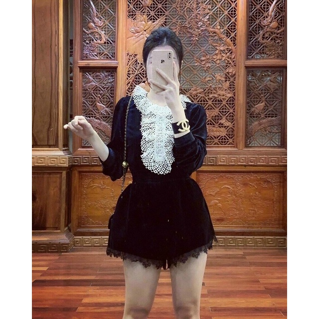 Quần short nhung phối ren cạp cao thời trang Banamo Fashion 694 | BigBuy360 - bigbuy360.vn