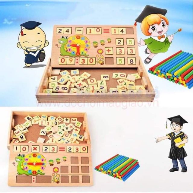 Bảng gỗ 2 mặt Dạy bé học toán có que tính, bảng viết và chữ số