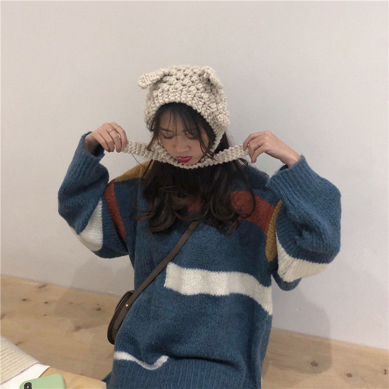 Áo len nữ dáng rộng sọc trẻ trung