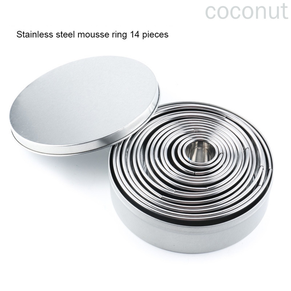 Set 14 Khuôn Làm Bánh Mousse Hình Tròn Bằng Thép Không Gỉ 430