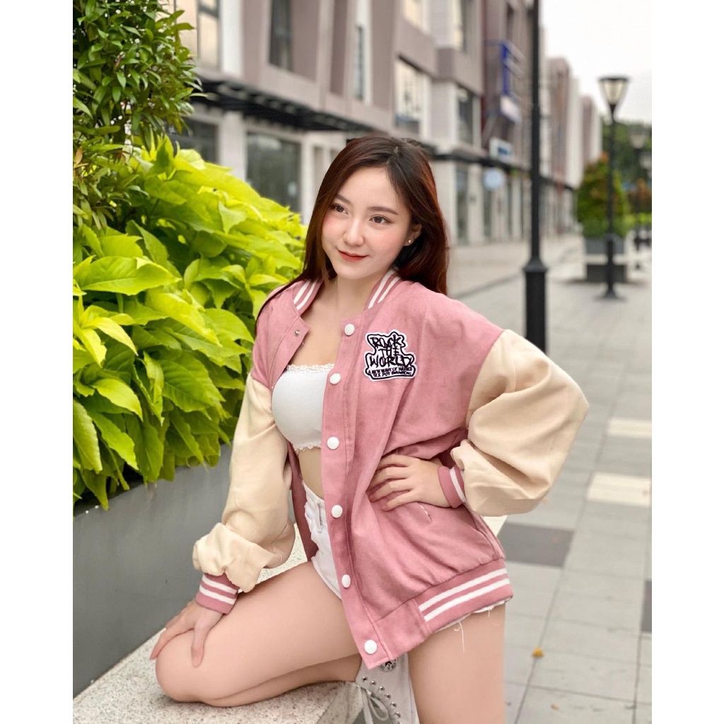 Áo khoác bomber varsity nam nữ ROCK THE WORLD 2 lớp Ulzzang Unisex | chống nắng | form rộng - Gooan