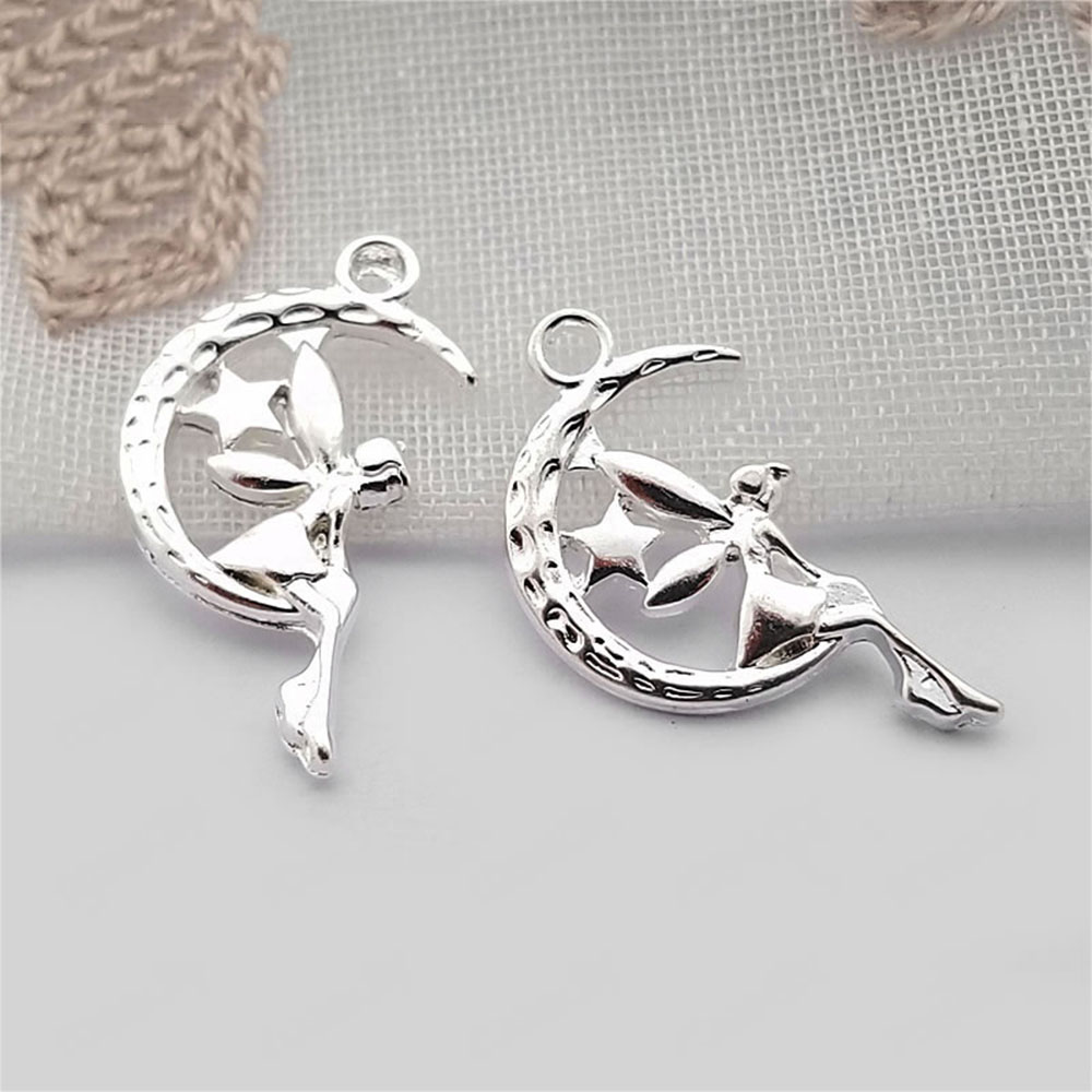 CHARMS Set 10 Mặt vòng cổ Hình Mặt Trăng / Ngôi Sao / Thiên Thần Nhiều Màu