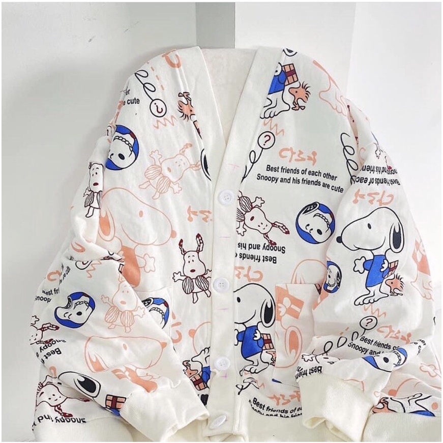 Áo cadigan nỉ in hình cún nữ- Khoác nỉ tay bồng dáng rộng cổ V - HANHAN SHOP | BigBuy360 - bigbuy360.vn