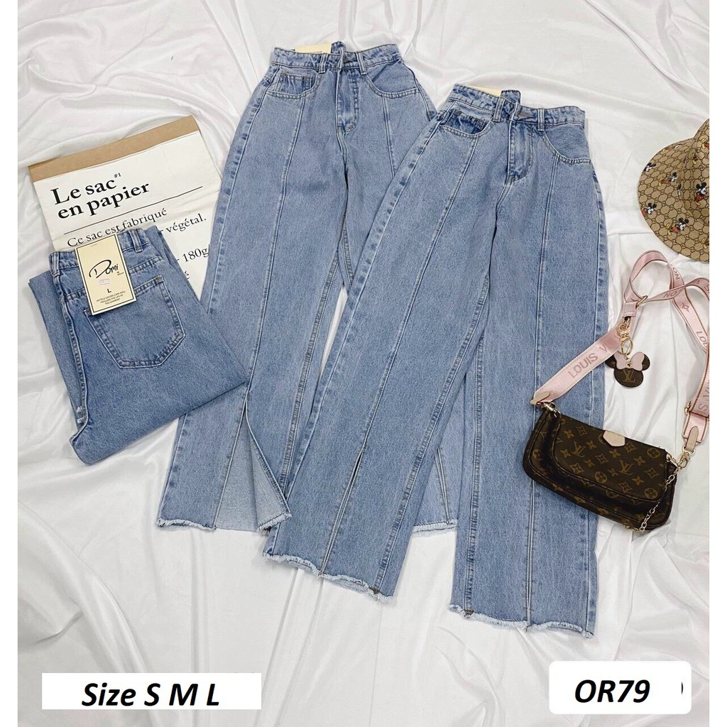 Quần jeans ống rộng Simple lai xẻ OR79