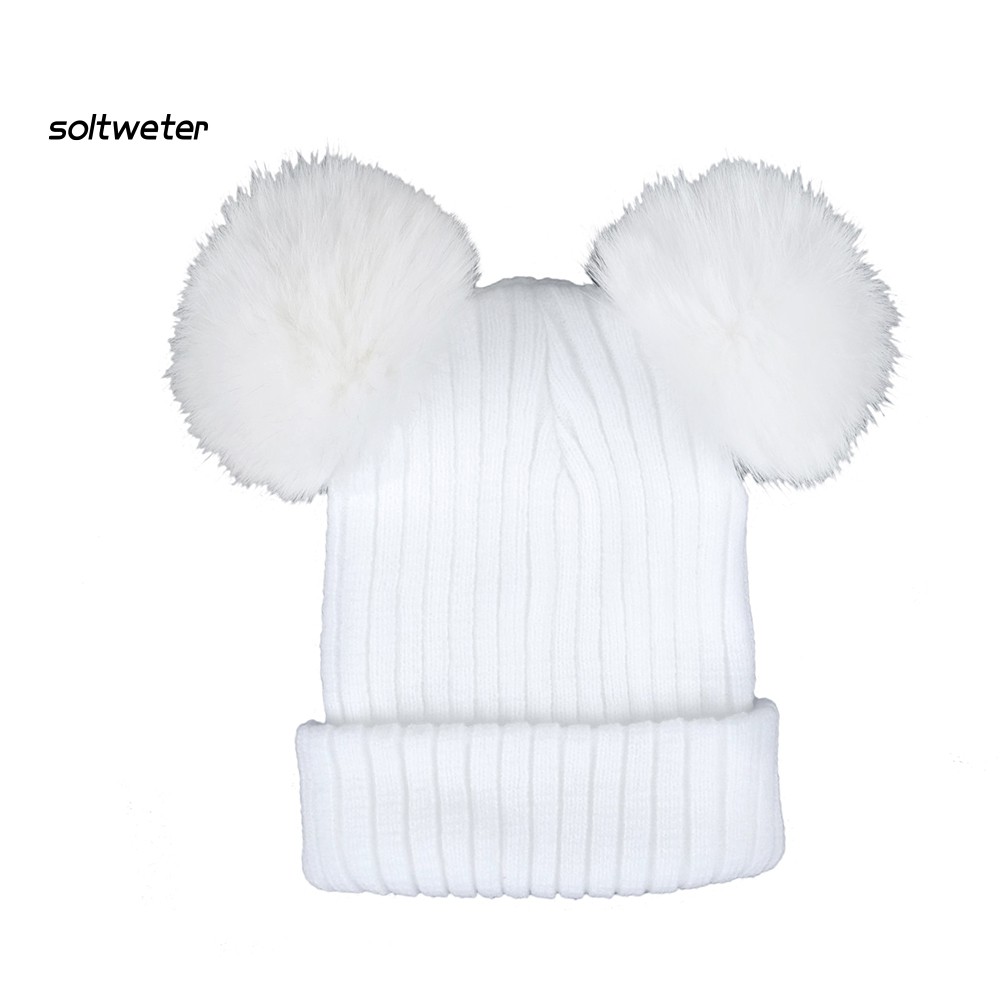 Nón beanie thiết kế hai quả bông tròn thời trang dễ thương