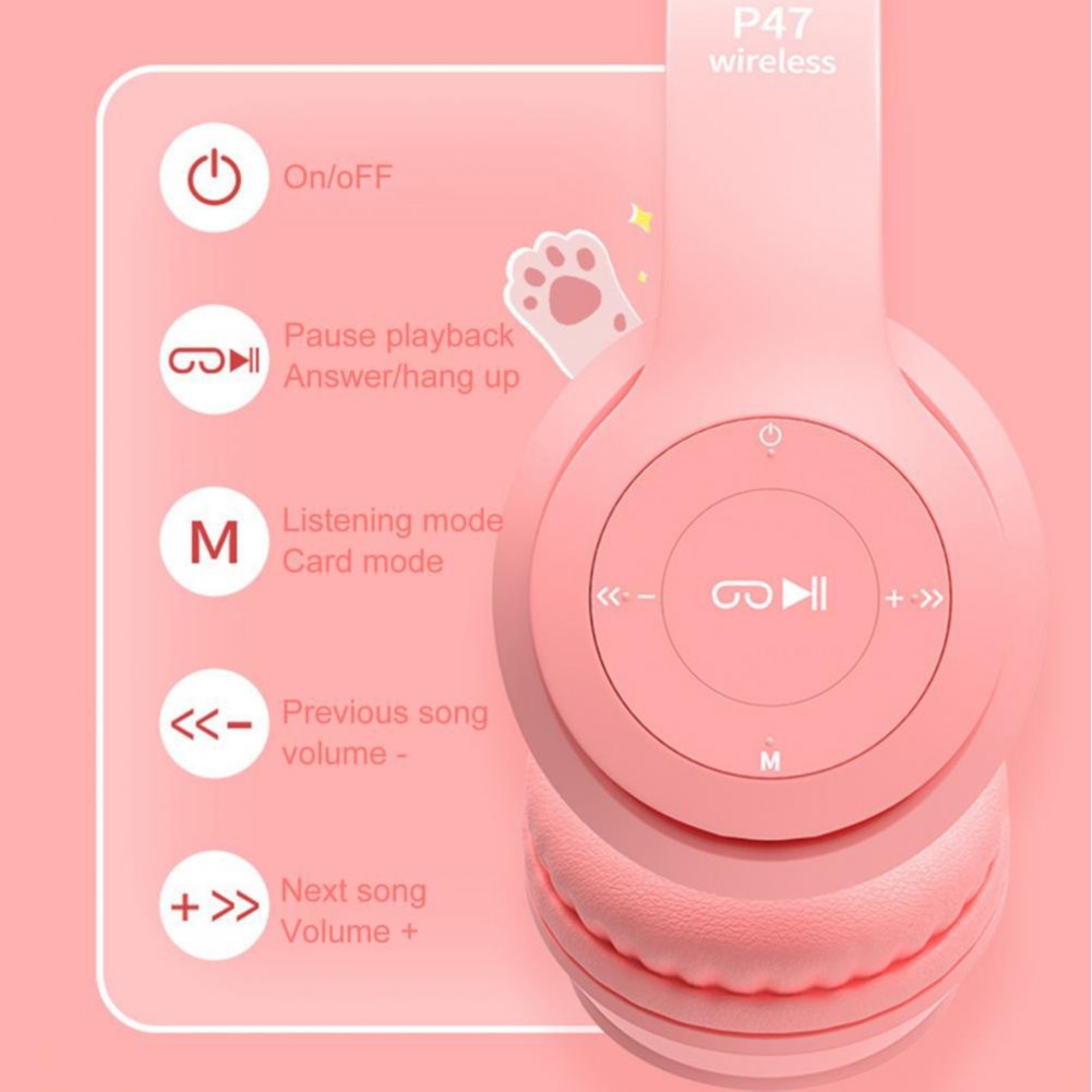 Tai Nghe Mèo Chụp Tai Bluetooth, Headphone Tai Mèo HP000047 Có Mic, Âm Bass Chuẩn, Dung Lượng Pin Khủng Nhiều Màu 400mA