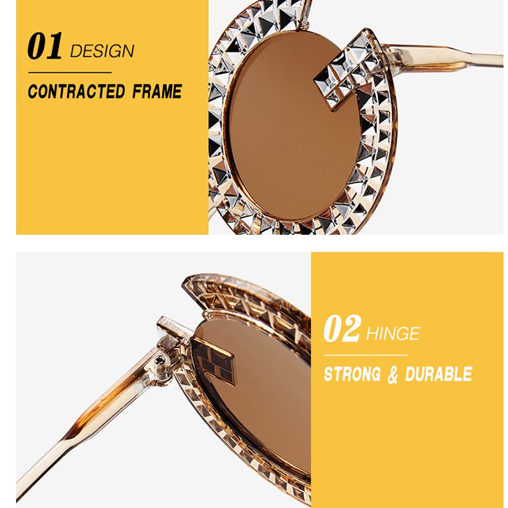 Kính mát có gọng kim loại đính đá độc đáo phong cách Âu Mỹ thời trang cho nữ
