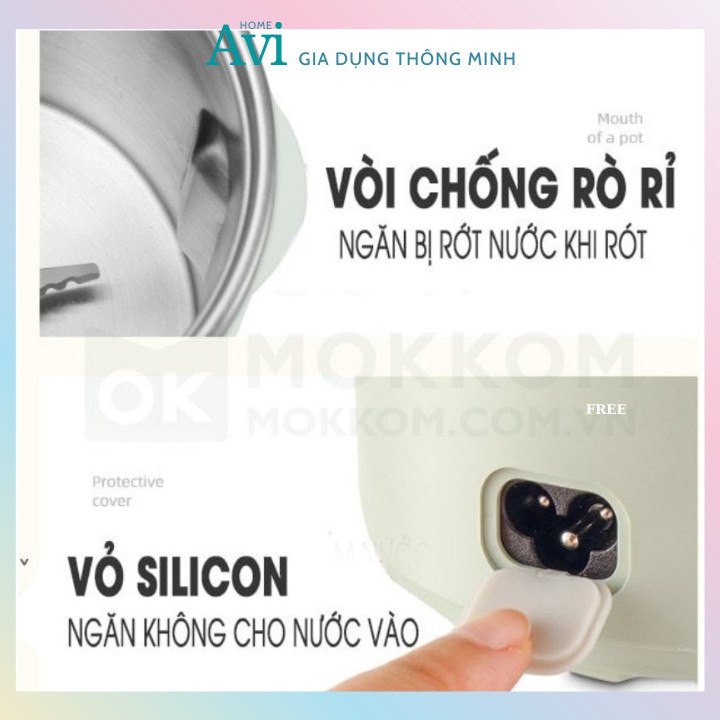 Máy Say Nấu Sữa Hạt Đa Năng Cao Cấp Mokkom 600ml, Nấu Cháo, Chưng Yến Dành Cho Gia Đình, Du Lịch, Văn Phòng