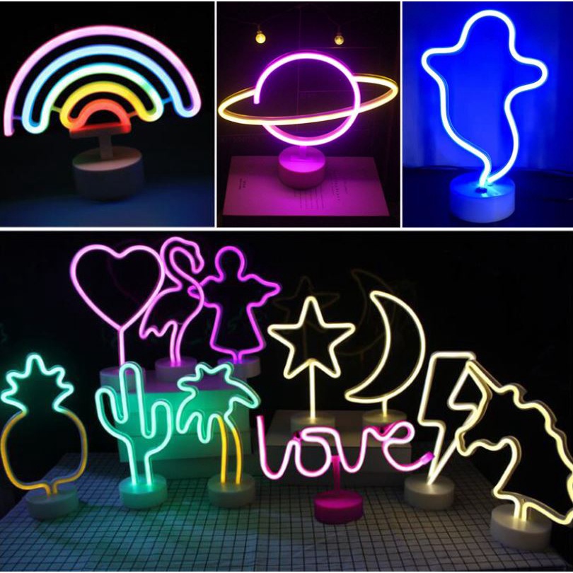 Đèn Led NEON Trang Trí Phòng Ngủ, Đèn Decor Bàn Làm Việc, Sử Dụng Kép Với USB Hoặc Pin - BEYOU