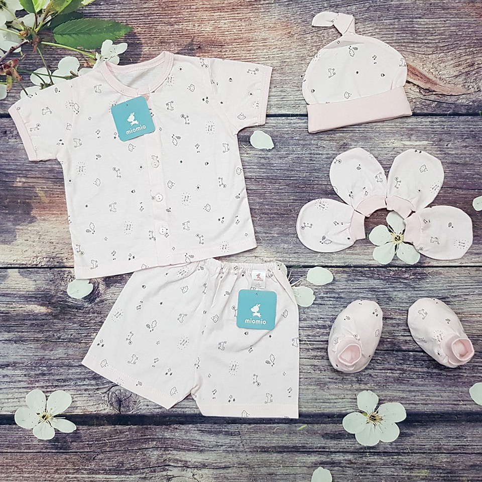 (MIO VIỆT NAM) Set Đầy Đủ Quần Áo Cộc Tay Mio Size 3M Và Phụ Kiện Mũ, Bao Tay, Bao Chân MioMio Cho Bé