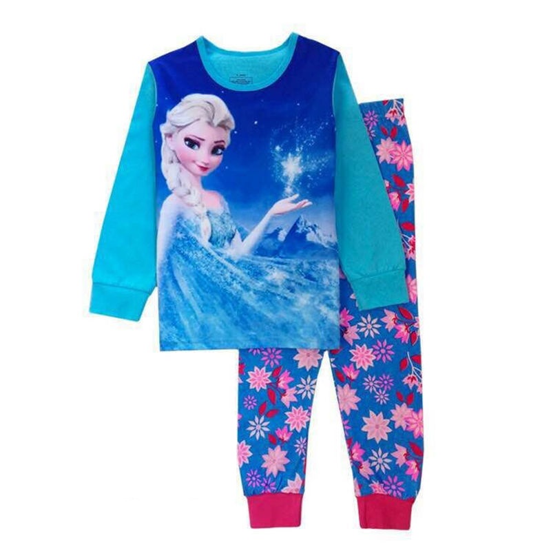 Bộ đồ ngủ trẻ em gồm áo tay dài họa tiết Elsa và Anna anime Frozen Disney và quần dài cho bé gái 1-7 tuổi