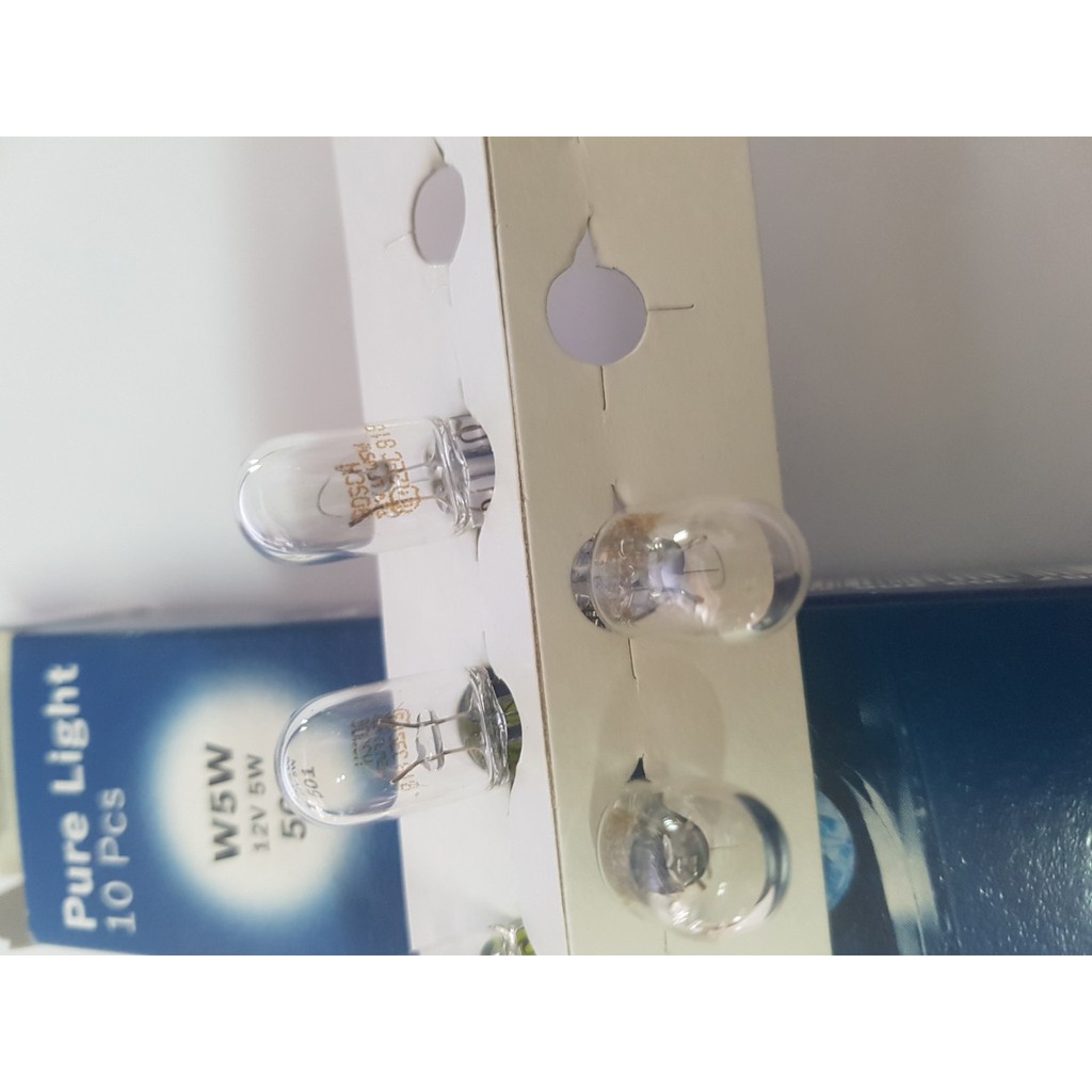 Bóng đèn W5W_12V 5W 501_đèn biển số_chui ghim_bóng trắng nhỏ_Made in: Hungari_Bán cặp 2 bóng