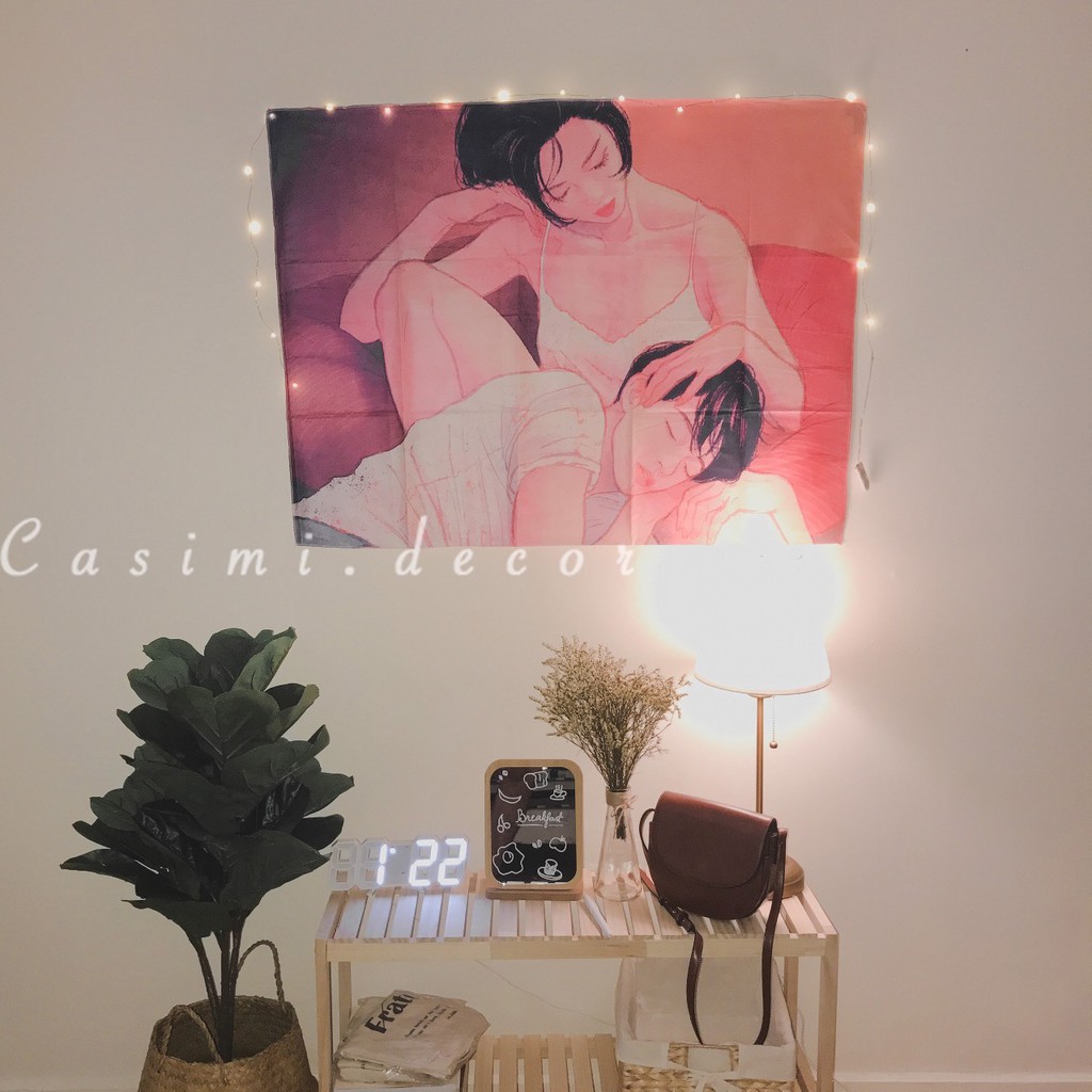 Tranh vải Sleeping Boy treo tường trang trí phòng VINTAGE xinh xắn phong cách Hàn Quốc Casimi Decor