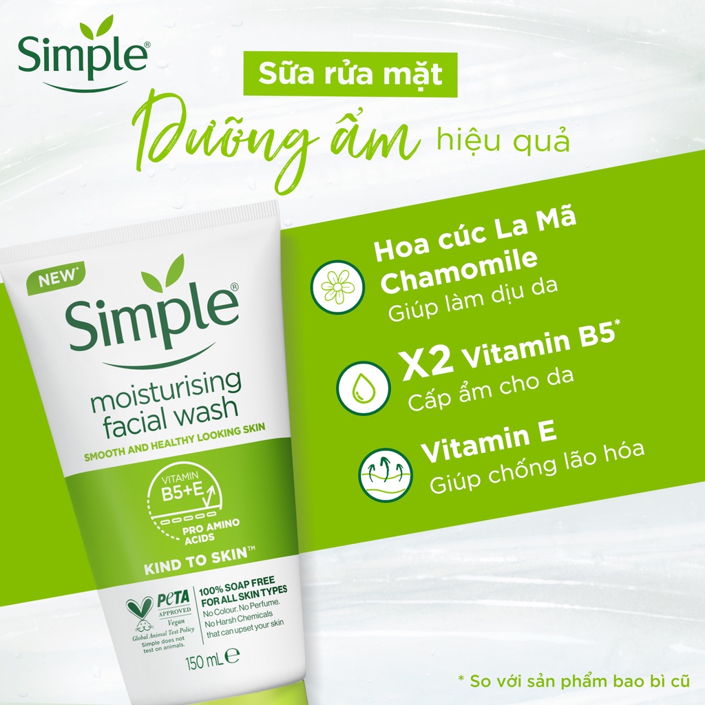 SỮA RỬA MẶT SIMPLE GIÚP DƯỠNG ẨM CHO DA TRÔNG KHỎE VÀ MỊN MÀNG 150ML [CHÍNH HÃNG ĐỘC QUYỀN] [DIỆN MẠO MỚI]