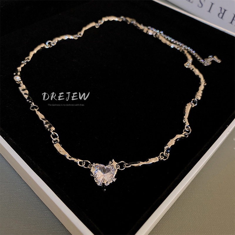 DREJEW Dây chuyền mặt hình trái tim đính đá zircon phong cách Nhật Hàn thời trang cho nữ