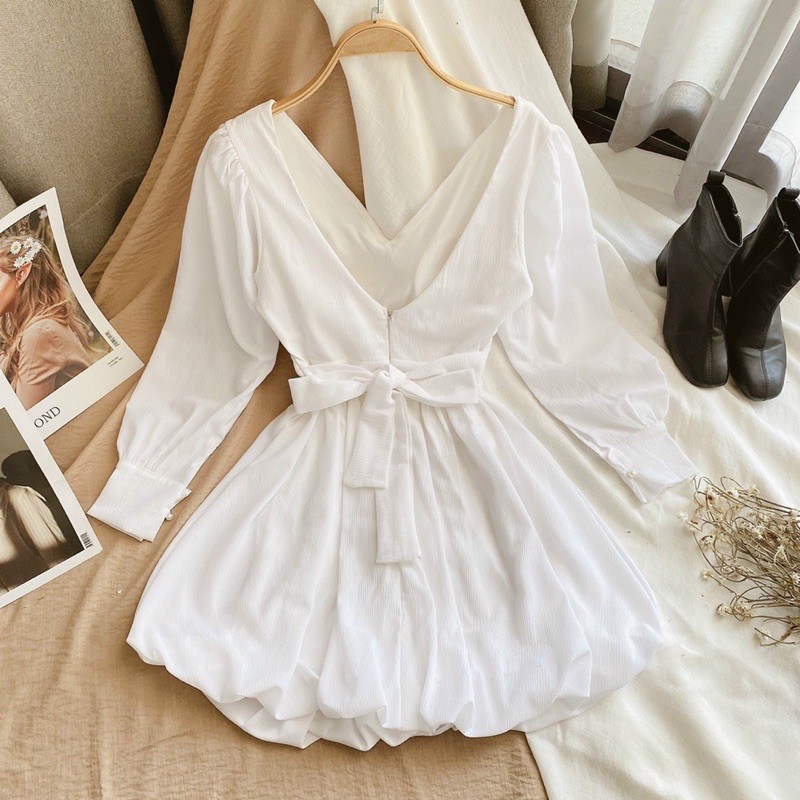 [CÓ MÚT NGỰC] Đầm dự tiệc hở lưng cổ V tay dài | BigBuy360 - bigbuy360.vn