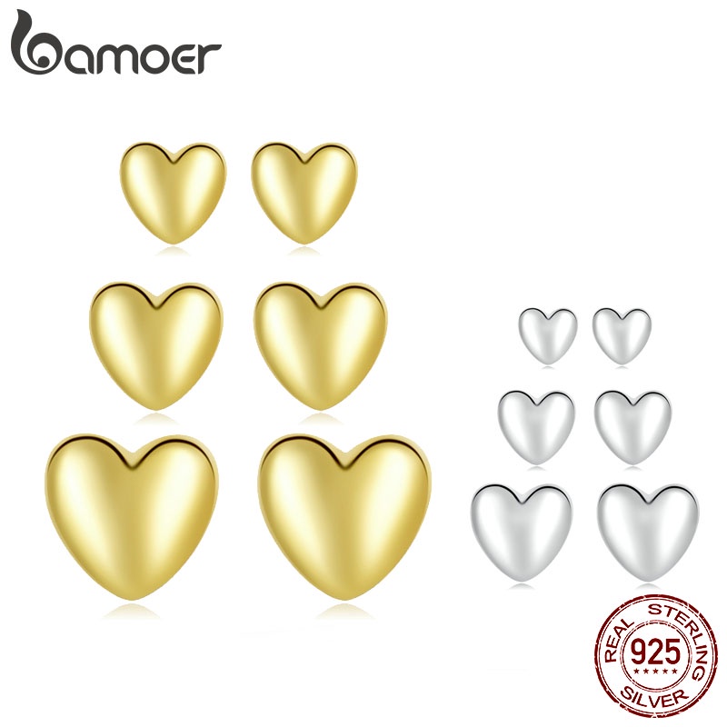 Bông tai bạc 925 BAMOER hình trái tim đơn giản